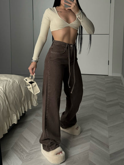 Women's High Waist Wide Leg Denim Pants